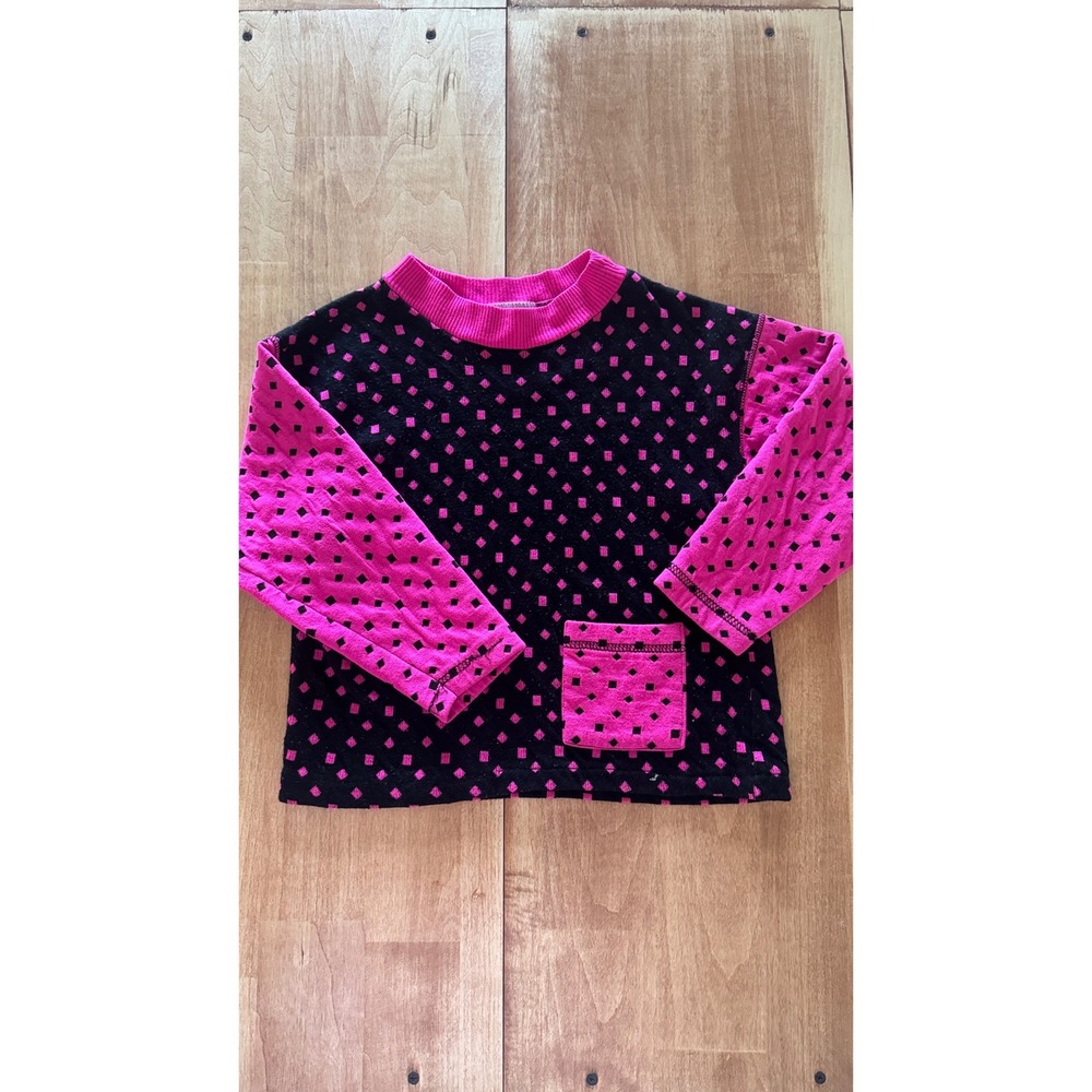 Miniwaves Vintage‎ Kids Neon Pink Black Diamond Knit Sweater Made in USA Size 6X